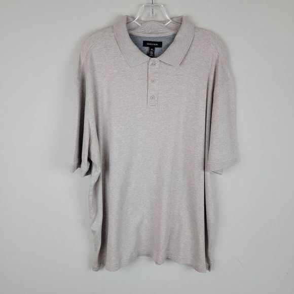 Nordstrom Brand Heather Taupe Button Up Short Sleeves Knit Cotton Polo Shirt XL - Picture 1 of 9